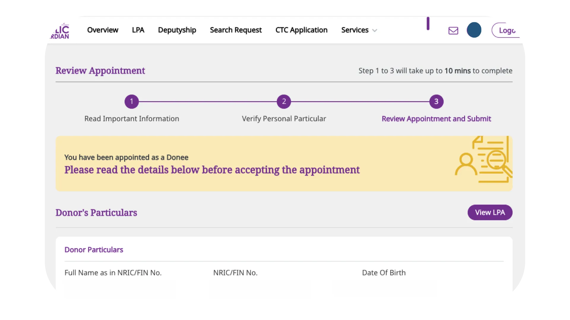 Review the LPA to ensure that you agree to being a Donee.